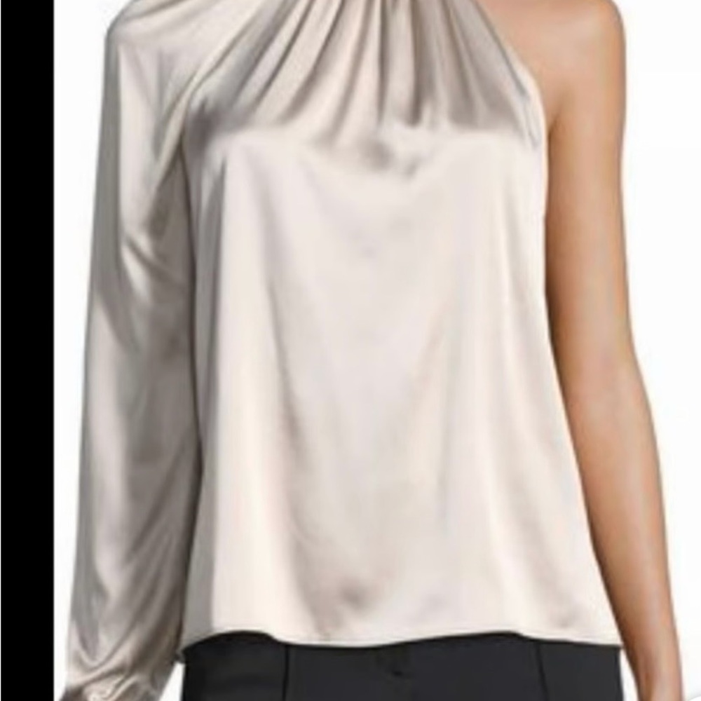 A.L.C. One-Shoulder Satin Blouse in Beige